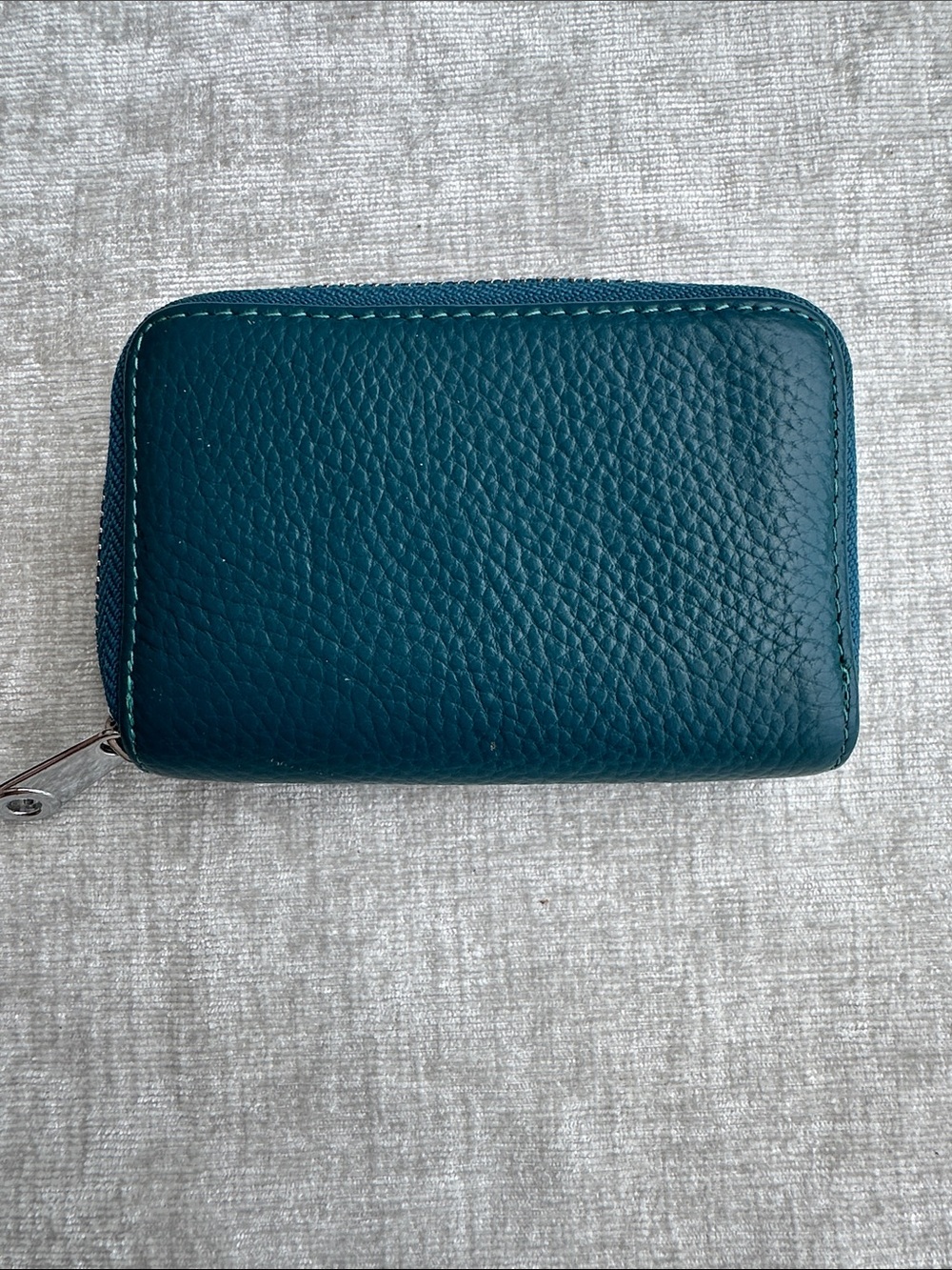 Teal Pebbled Leather Zip Credit Card Holder
